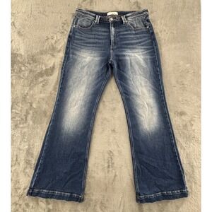 KanCan Dark Wash Flare Jeans with Faded Whisker Detail